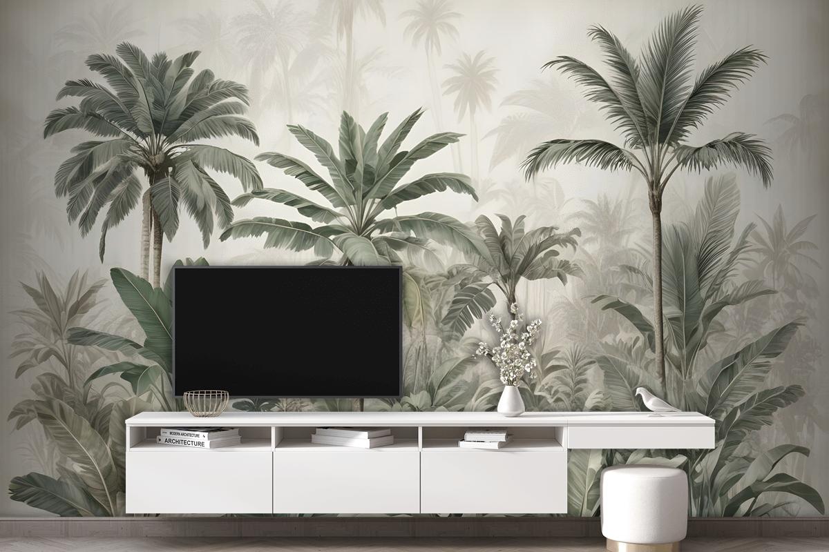 Suluboya Vintage Tropikal Orman Duvar Kağıdı 