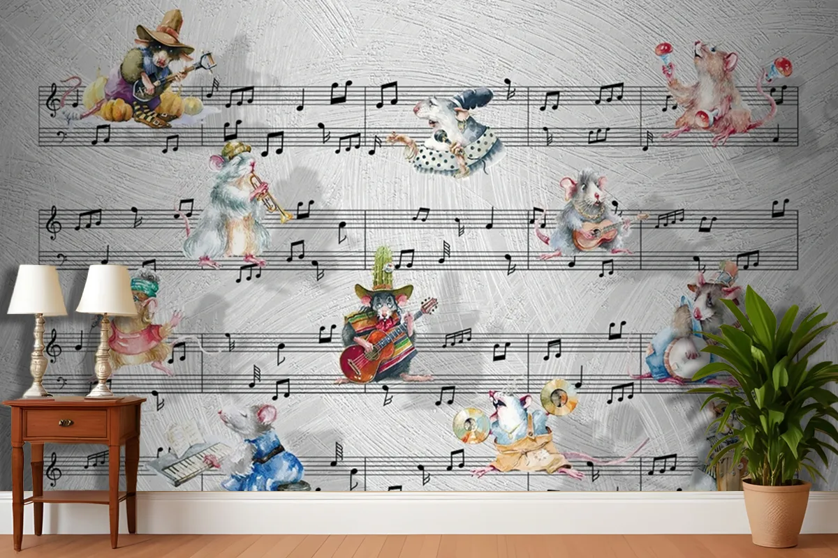 Fareler Ve Müzik Notaları Duvar Kağıdı