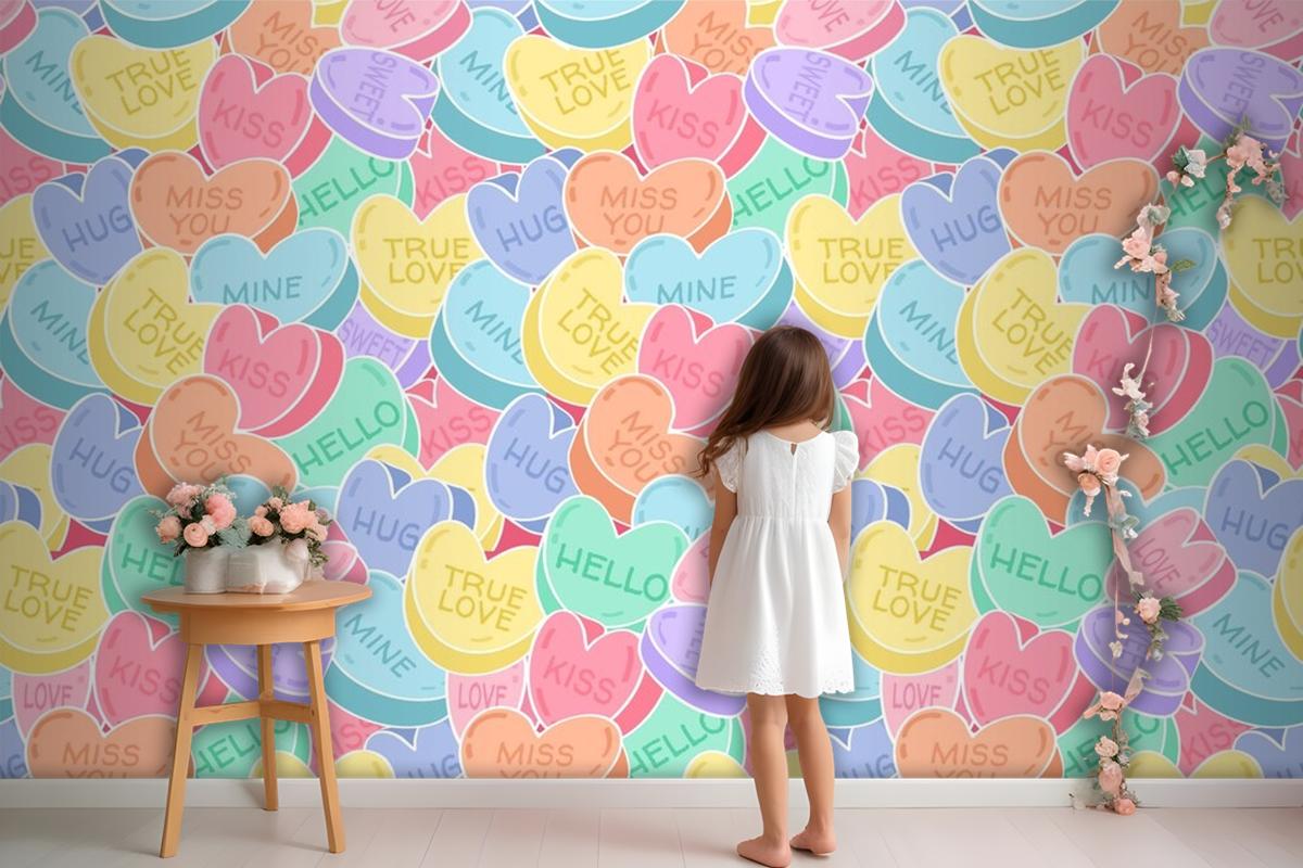 Güzel Konuşma Kalpler Desen Çocuk Odası Duvar Kağıdı 