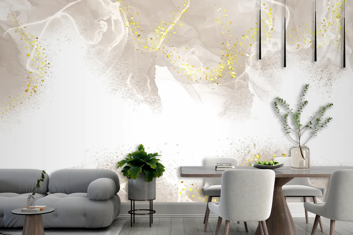 Zarif El Boyalı Nötr Alkol Mürekkep Oturma Odası Duvar Kağıdı