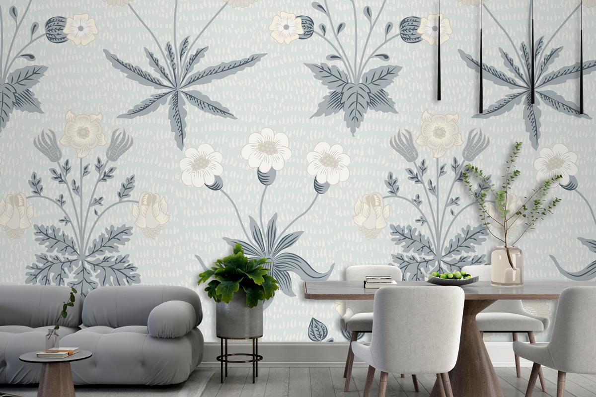 Çiçek Desenli Tasarım Oturma Odası Duvar Kağıdı 