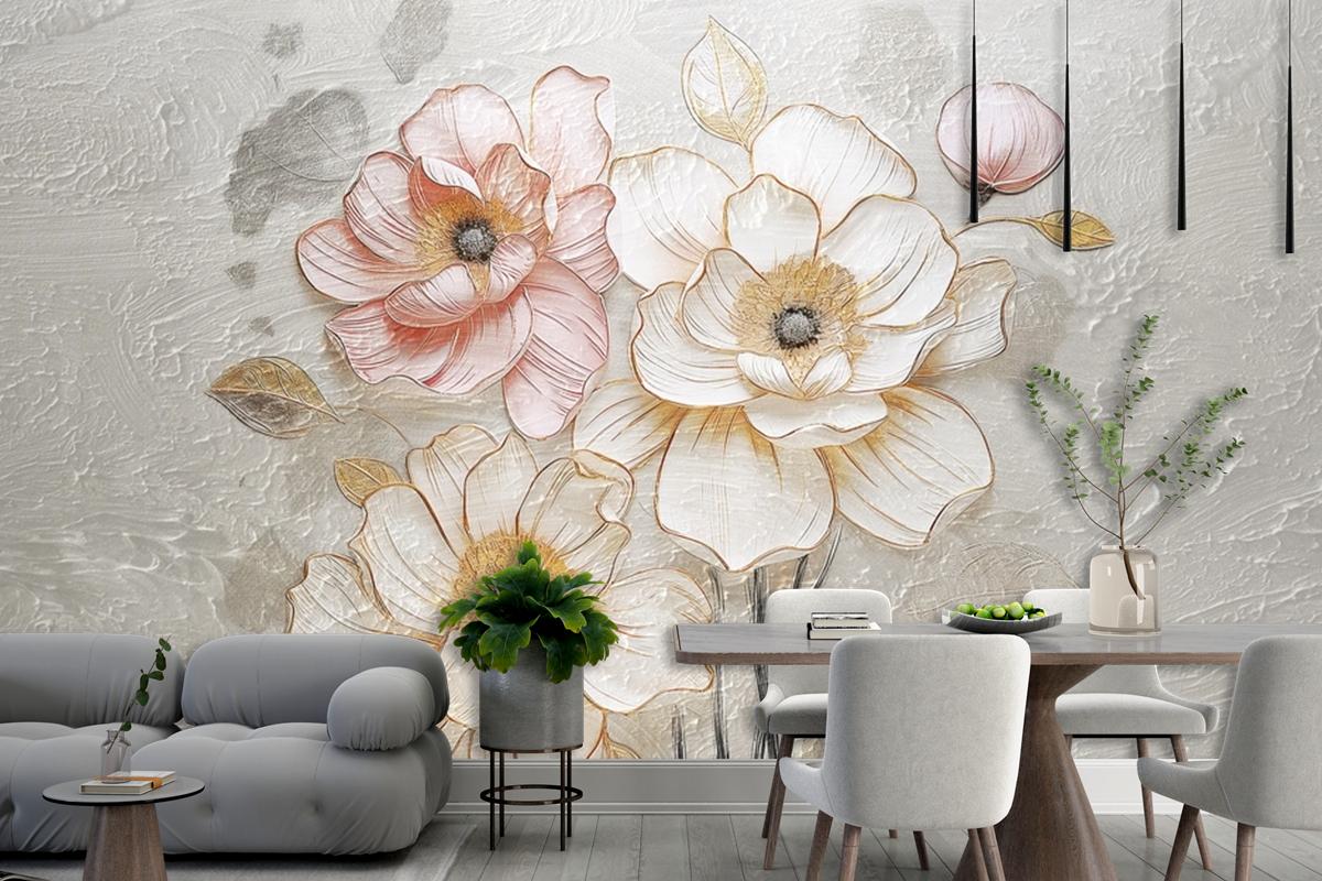 Antika Çerçeveli Çiçek Desenli Vintage Duvar Kağıdı