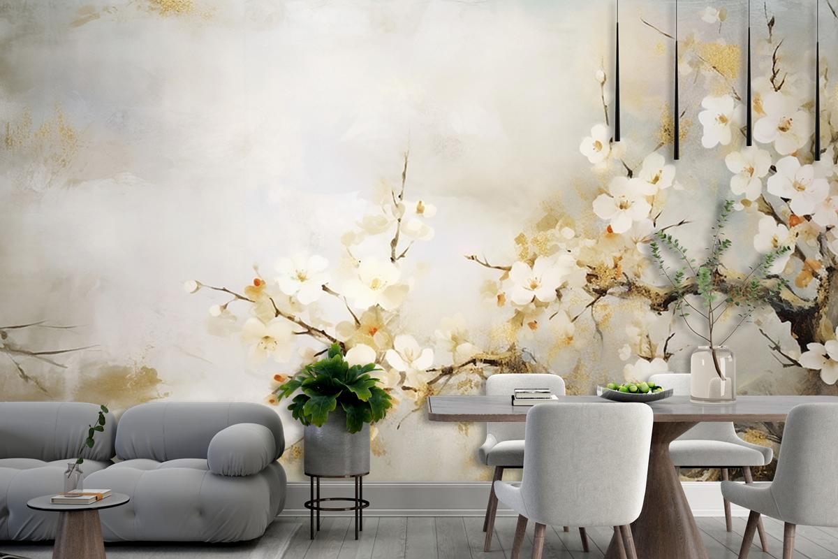 Modern Soyut Sanat Suluboya Çiçek Duvar Kağıdı 