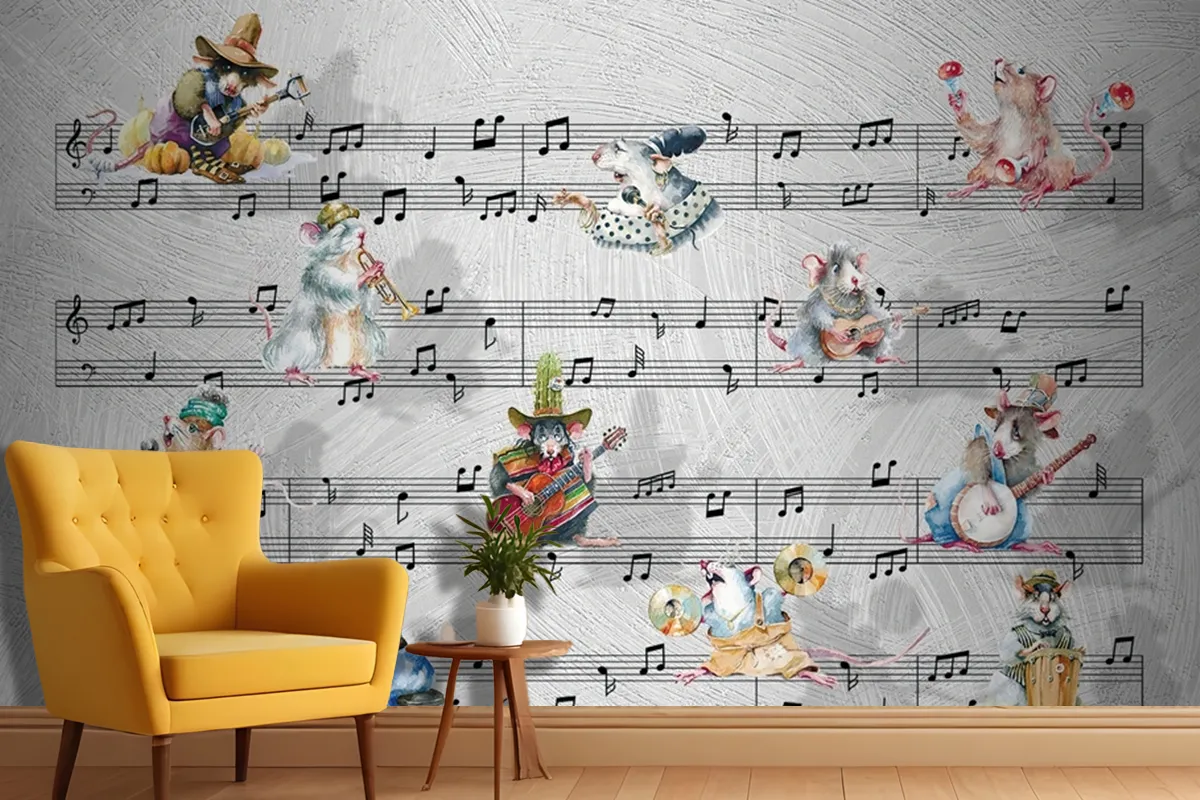 Fareler Ve Müzik Notaları Duvar Kağıdı