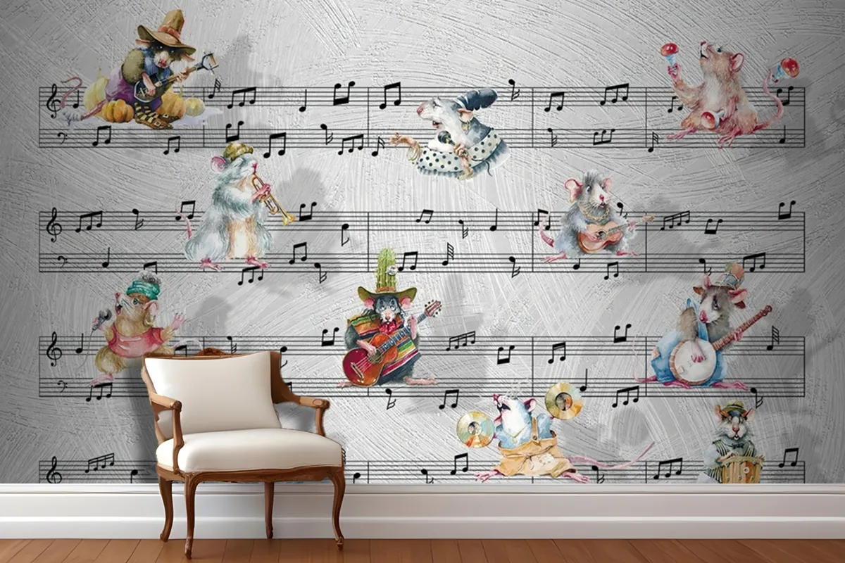Fareler Ve Müzik Notaları Duvar Kağıdı