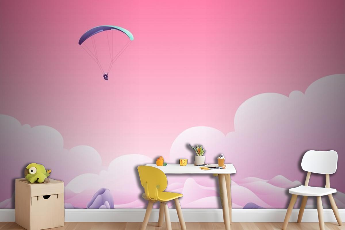 Bulutların Üstünde Paraşüt Çocuk Odası Duvar Kağıdı