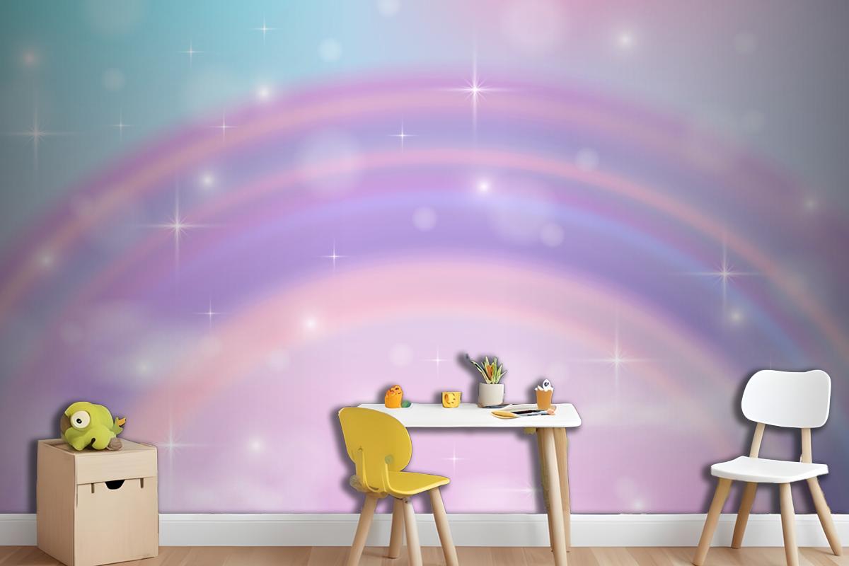 Gerçekçi Gökkuşağı Parıltılı Arka Plan Çocuk Odası Duvar Kağıdı 
