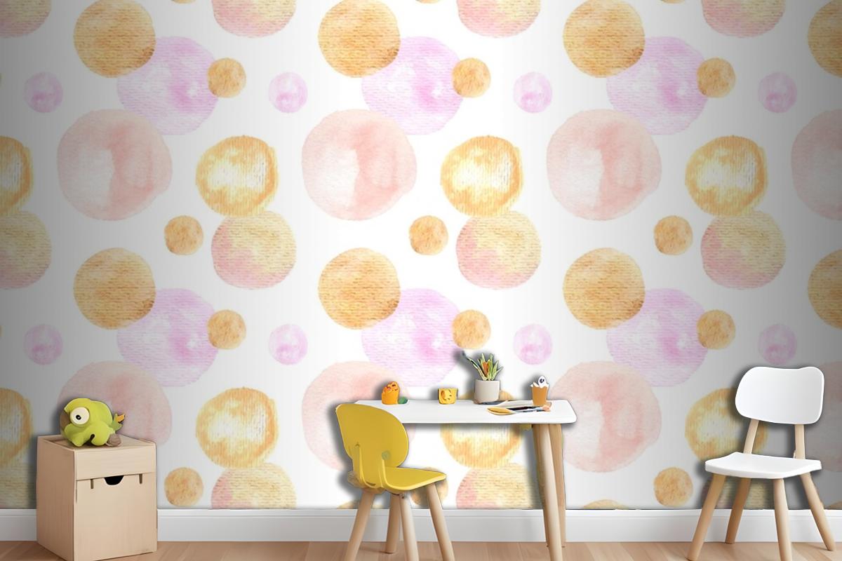 Suluboya Soyut Dairesel Noktalar Dikişsiz Desen Çocuk Odası Duvar Kağıdı