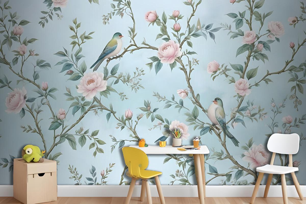 Suluboya Çin Sanatı Çiçek Şakayık Çiçeği Çocuk Odası Duvar Kağıdı