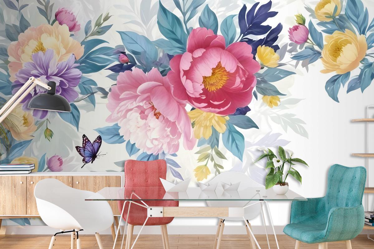 Suluboya Renkli Şakayık Çiçekleri Duvar Kağıdı 