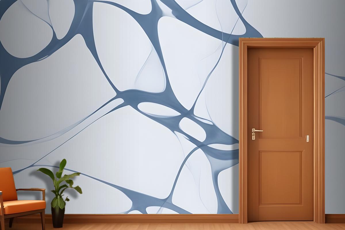 Organik Akan Şekillerle Soyut Mavi Ve Beyaz Desen Antre  Hol  Koridor Duvar Kağıdı