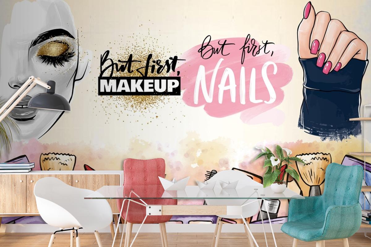 Kadın Güzellik Salonu Sulu Boya Tarzı Duvar Kağıdı