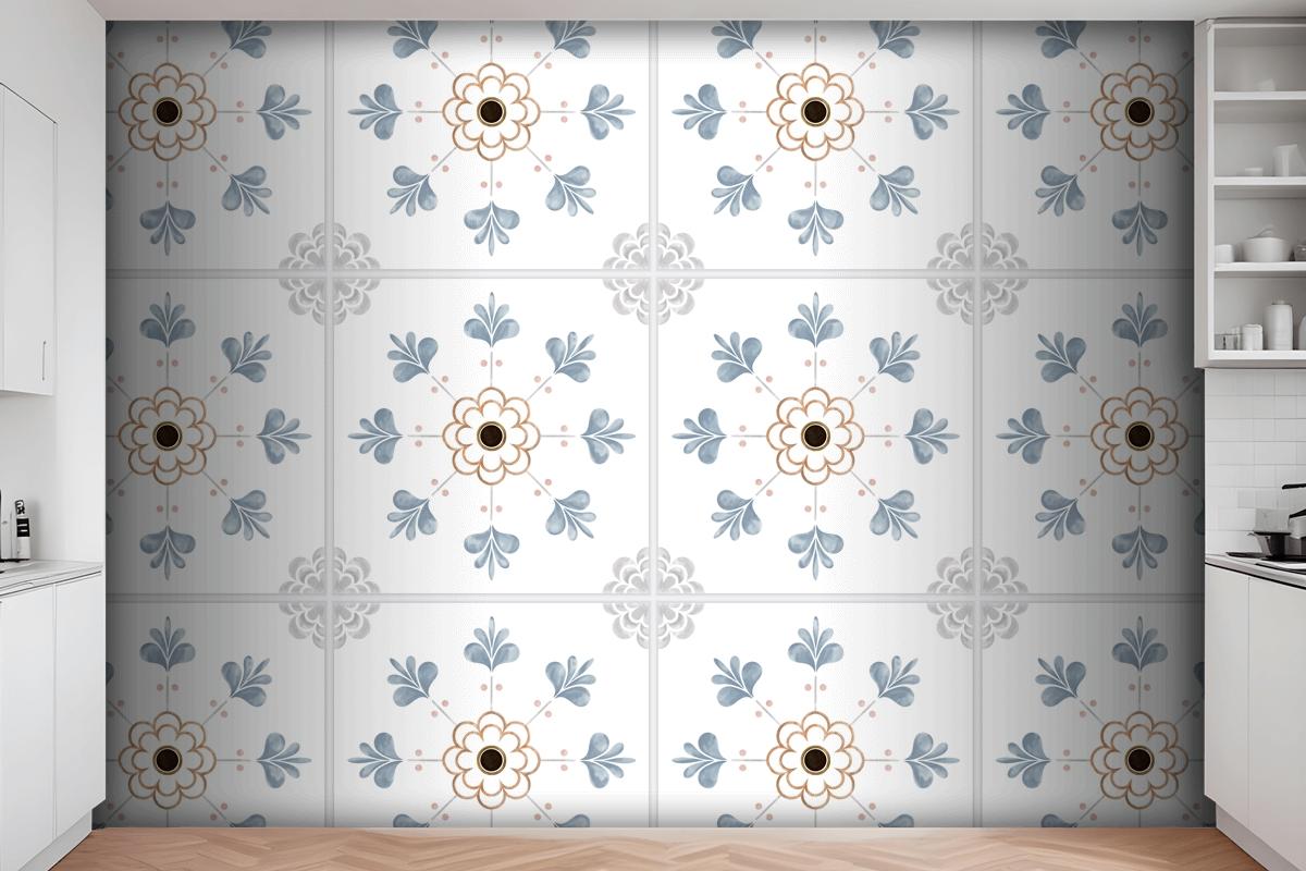 Fayans Dokulu Desen Mutfak Duvar Kağıdı