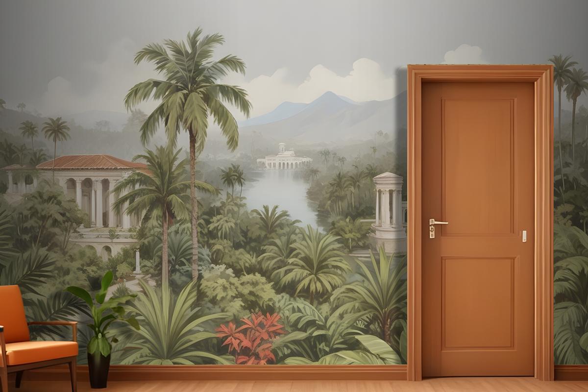 Yemyeşil Palmiye Ağaçları Ile Tropikal Manzara Egzotik Bitkiler Antre  Hol  Koridor Duvar Kağıdı