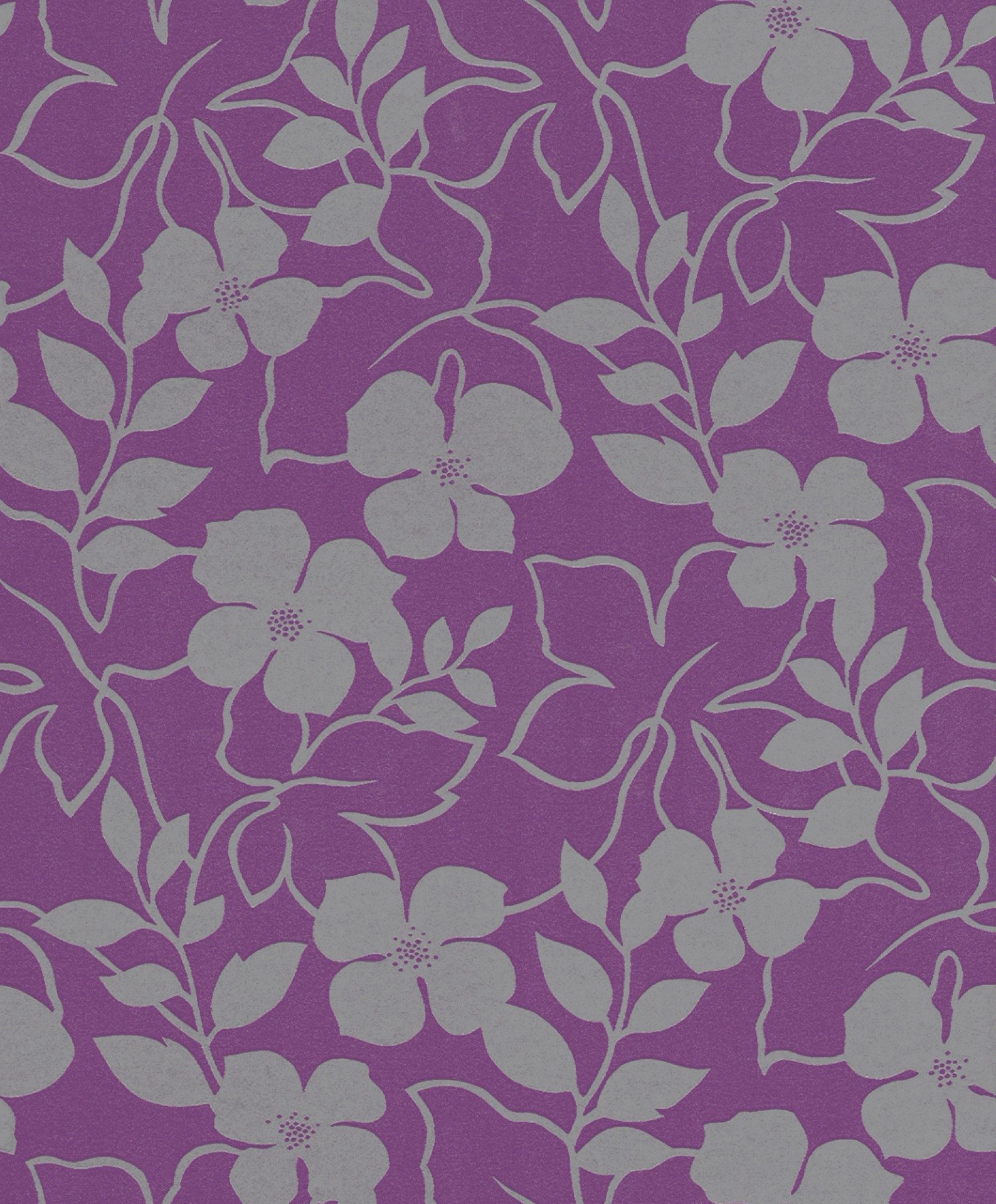 Mor Arka Plan Gri Çiçek Desen Ucuz Duvar Kağıdı 54104