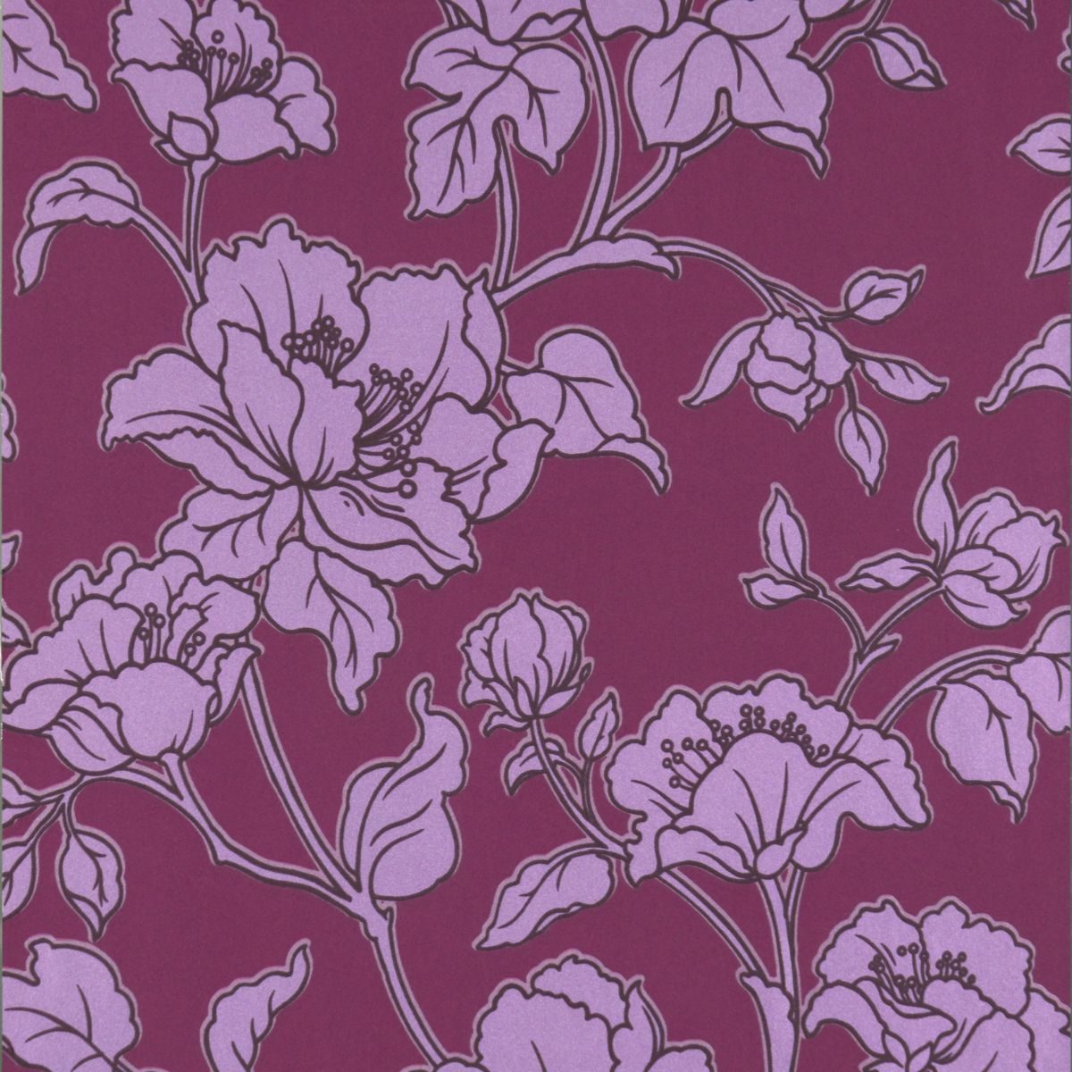 Mor Parlak Çiçek Desenli Ucuz Duvar Kağıd 5765854