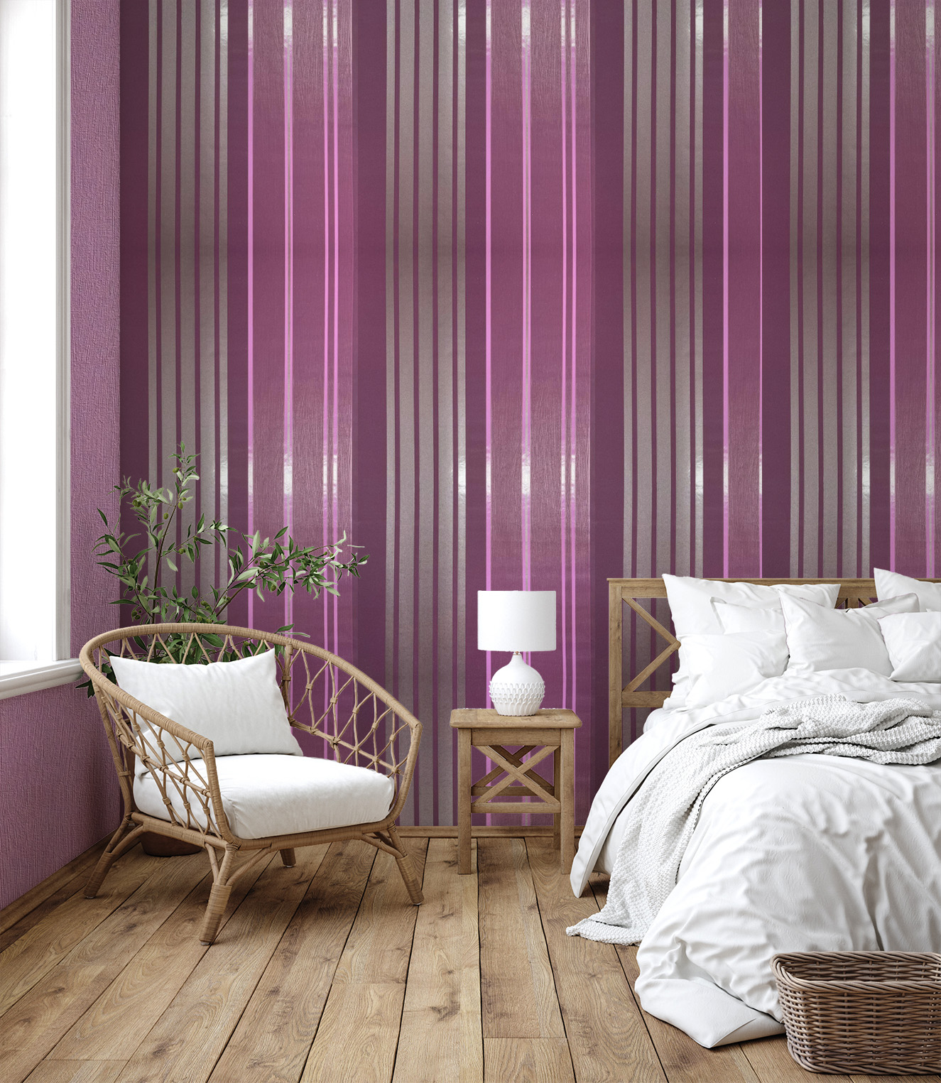Mor Parlak Gri Çizgili Ucuz Duvar Kağıdı 53497