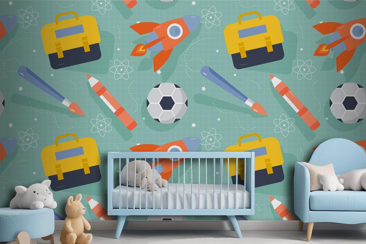 Okula Dönüş Çocuk Odası Duvar Kağıdı  İçin Düz Desen Tasarımı