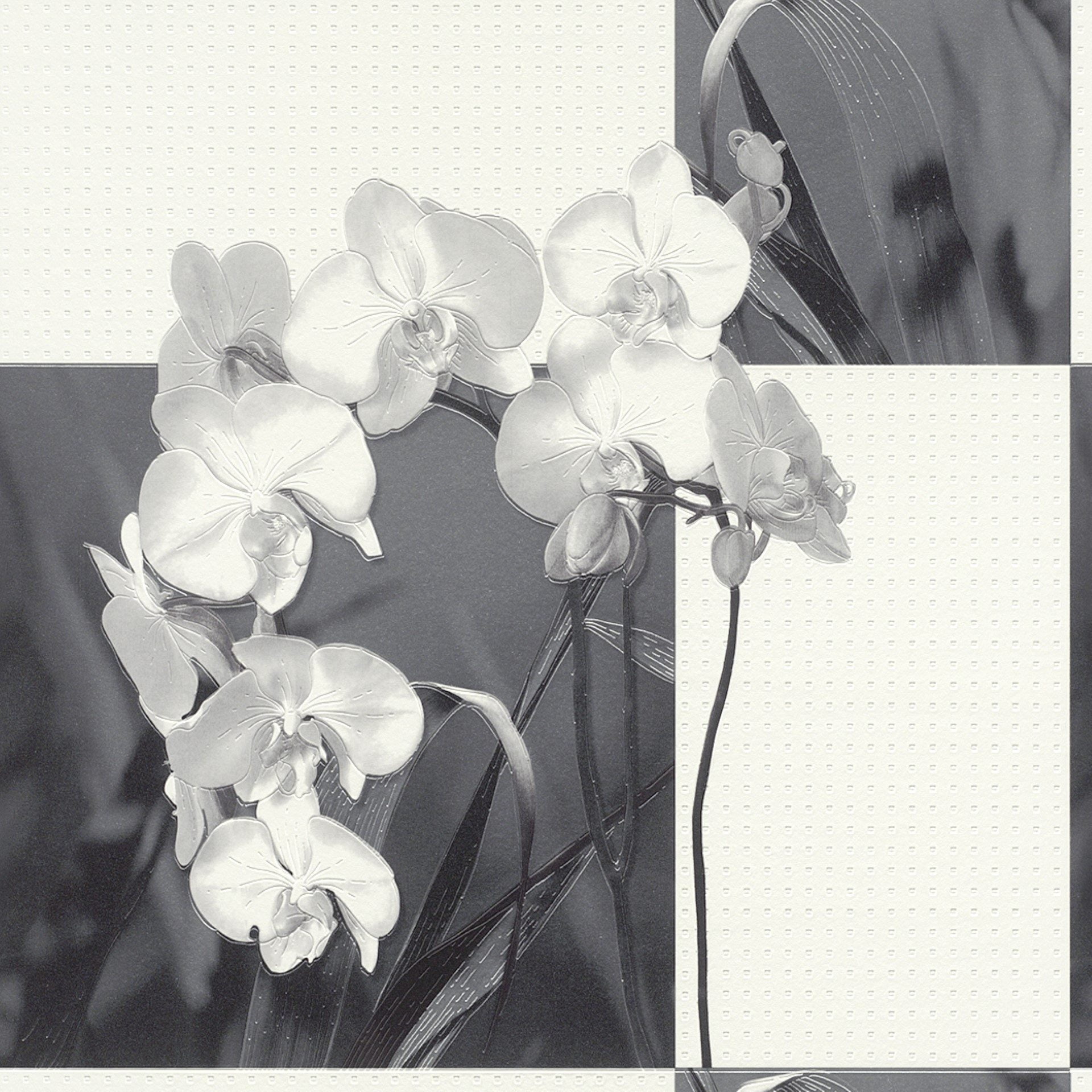 Orkideli Beyaz Gri Desen Duvar Kağıdı 53011