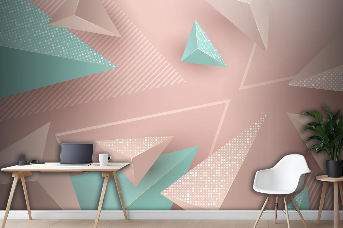 Pembe Ve Yeşil Üçgenler Ile Gerçekçi Arka Plan Ofis Duvar Kağıdı