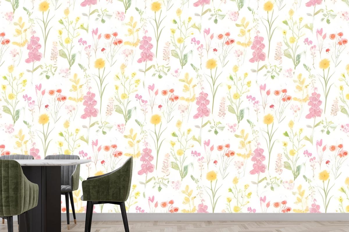 Pembe Yüksükotu Ve Beni Unutma Çiçek Bahçesi Mutfak Duvar Kağıdı