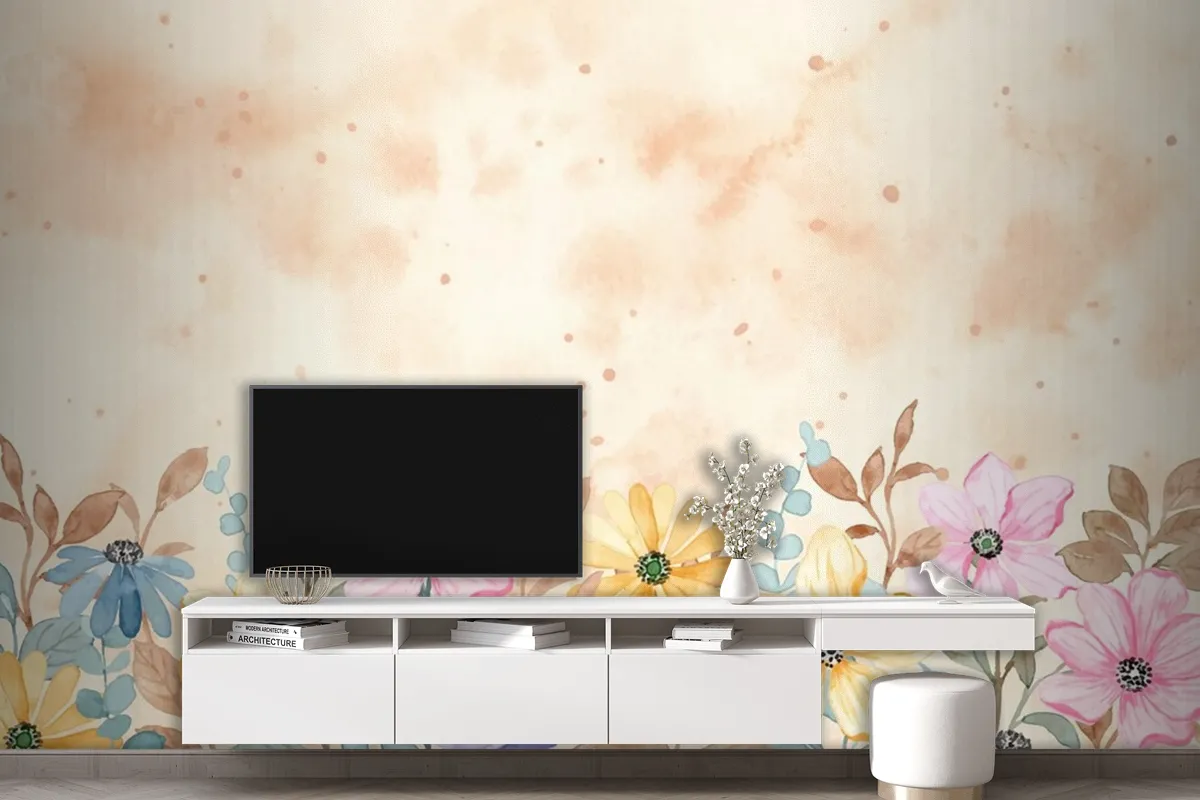 Renkli Çiçekli Bahçe Arkaplanı Suluboya Duvar Kağıdı 