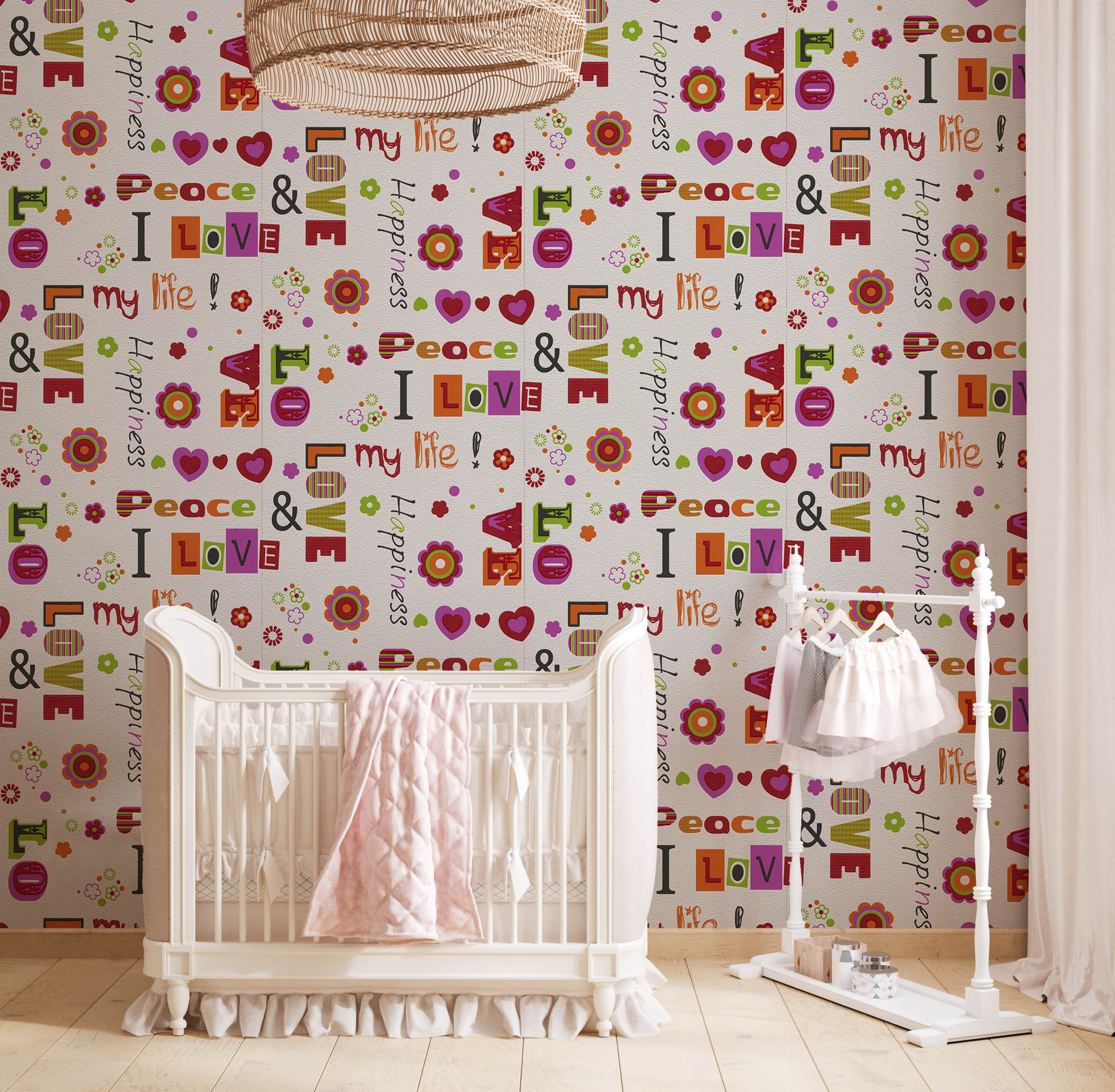 Renkli Yazılı Ucuz Duvar Kağıdı 55940