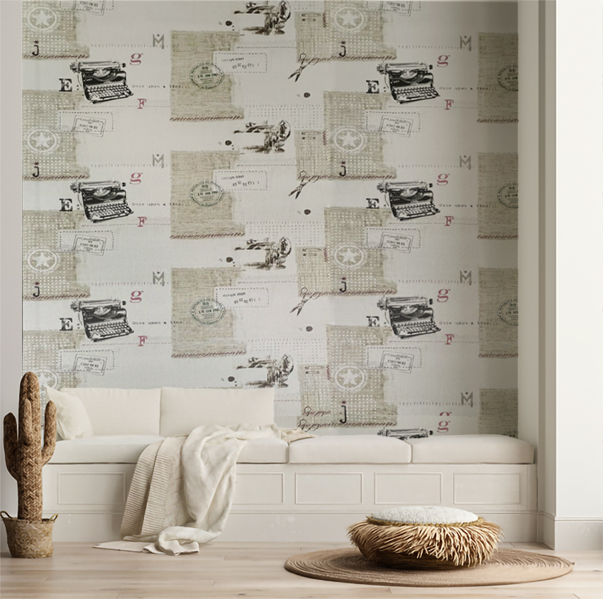 Retro Daktilo ve Posta Desenleri 16 M2 Duvar Kağıdı 
