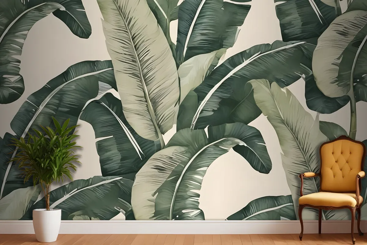 Retro Muz Yaprakları Desen Duvar Kağıdı 