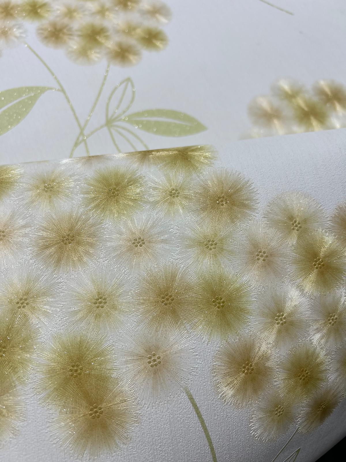 Sarı Çiçekli Simli Duvar Kağıdı 16 M2 81321