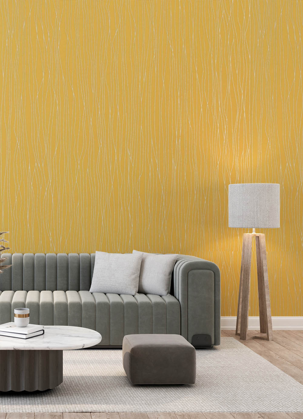 Sarı Çizgi Desen Dokulu Ucuz Duvar Kağıdı 765083