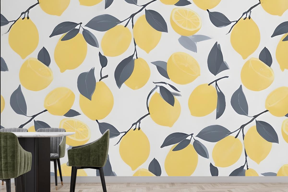 Sarı Limon Modern Tekrar Desenli Mutfak Duvar Kağıdı