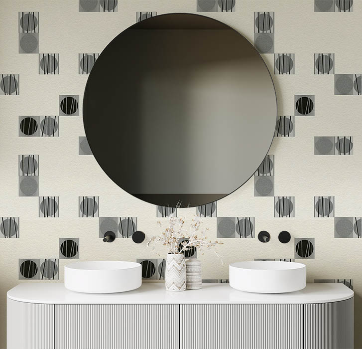 Siyah Gümüş Geometrik Desenli Dokulu Duvar Kağıdı 55110