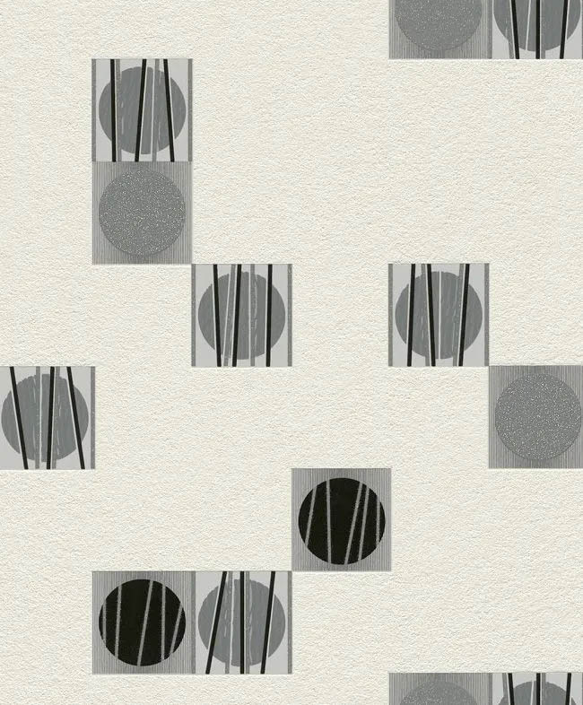 Siyah Gümüş Geometrik Desenli Dokulu Duvar Kağıdı 55110