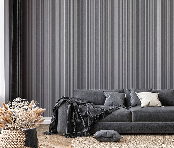 Siyah Gümüş Parlak Simli Ucuz Duvar Kağıdı 53267