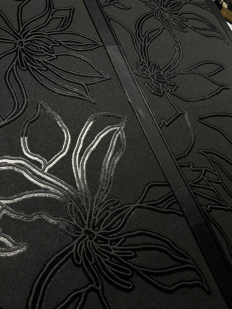 Siyah Parlak Çiçekli Dokulu Ucuz Duvar Kağıdı 