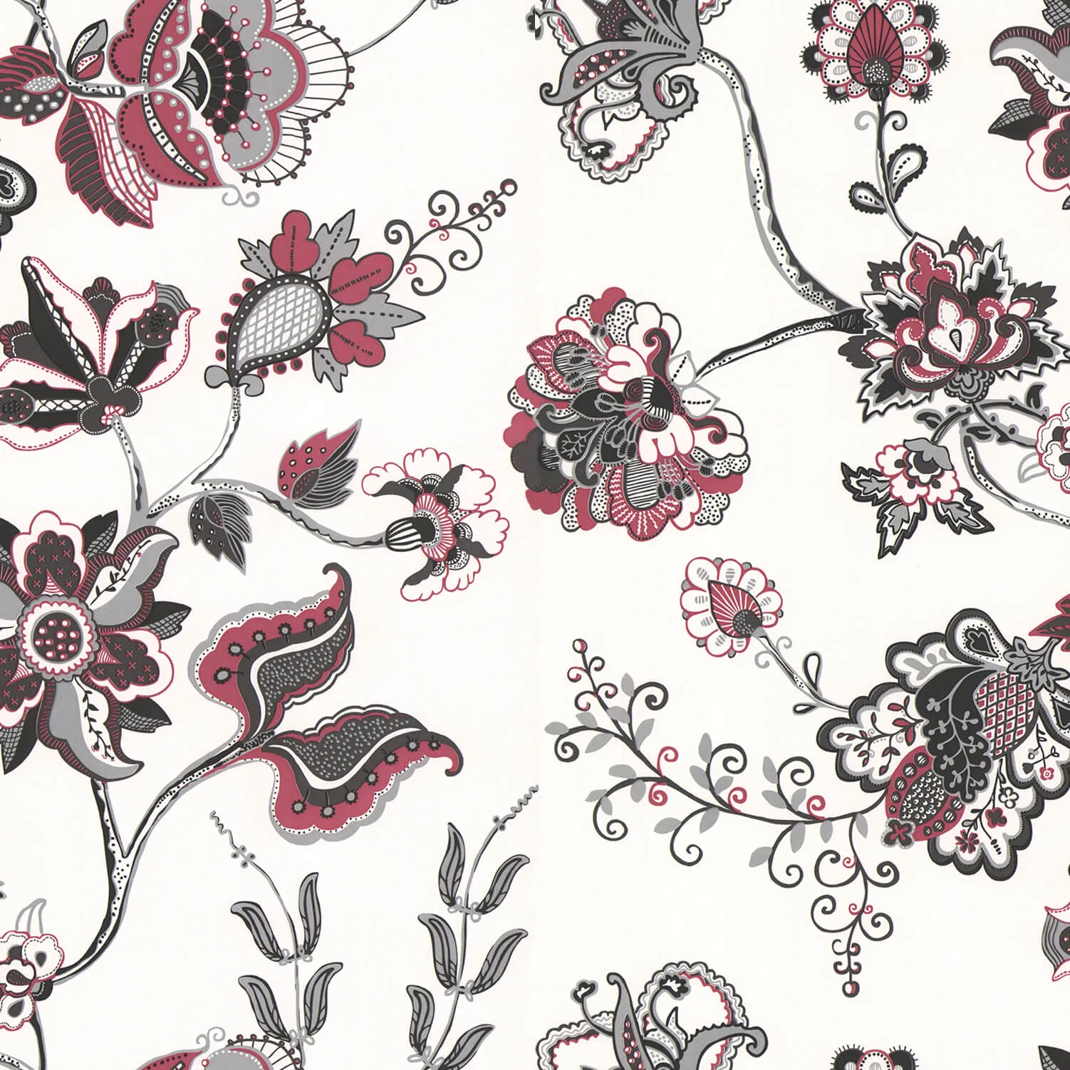 Siyah Pembe Gümüş Çiçek Desen Duvar Kağıdı 3008