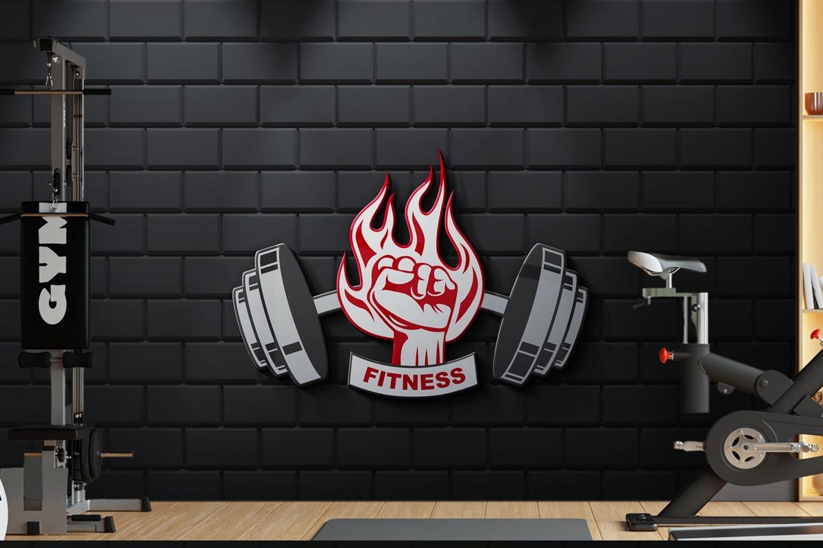 Tuğla Duvarda Fitness Ve Ateş Logolu Duvar Kağıdı