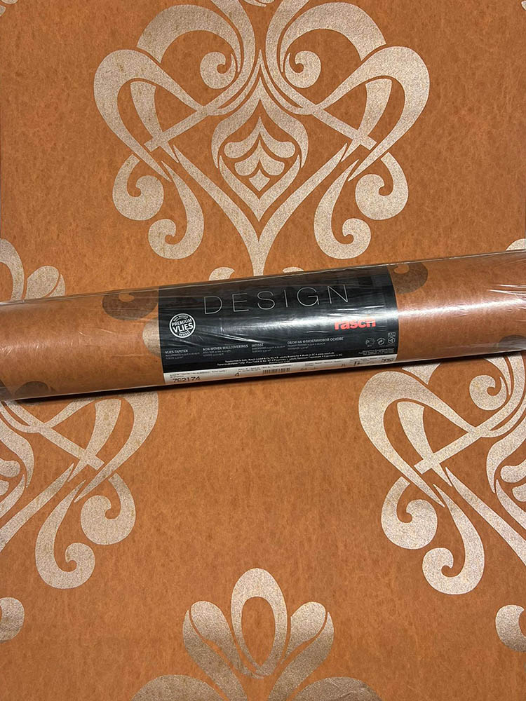 Turuncu Damaks Desen Dokulu Ucuz Duvar Kağıdı 762174