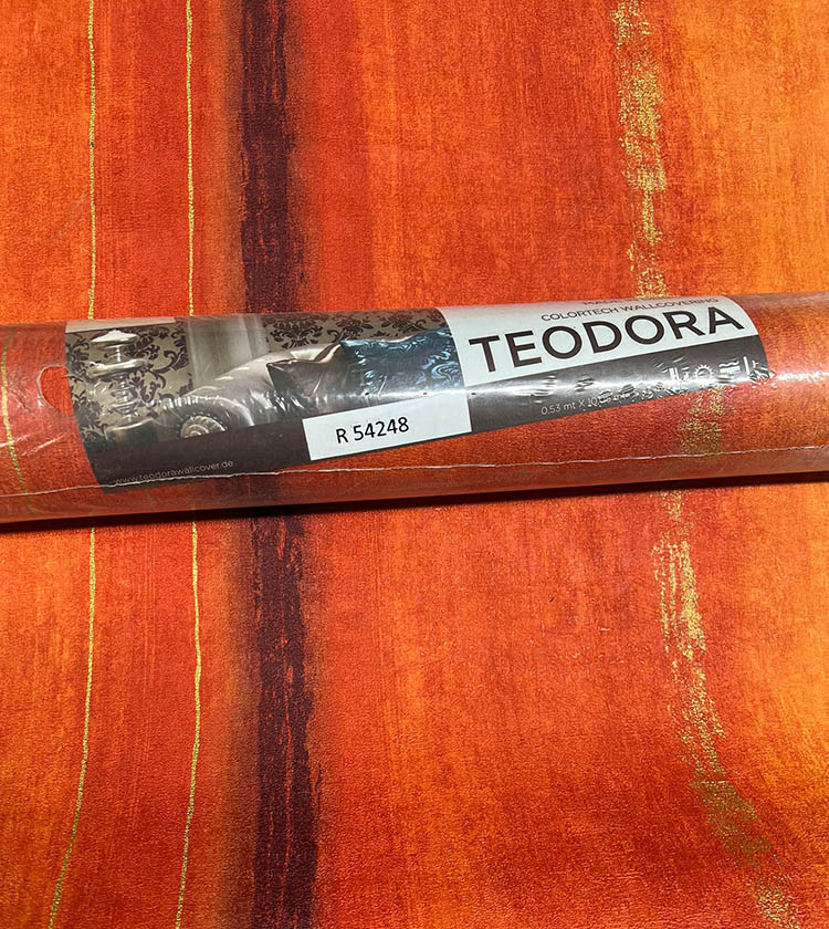 Turuncu Geçişli Gold Varaklı Dokulu Ucuz Duvar Kağıdı 54248