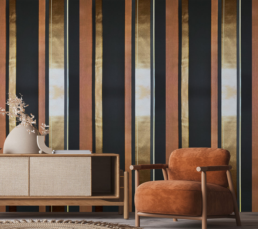 Turuncu Gold Çizgili Duvar Kağıdı 53482