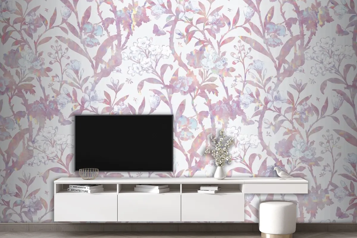 Vintage Holografik Çiçek Desenli Duvar Kağıdı 