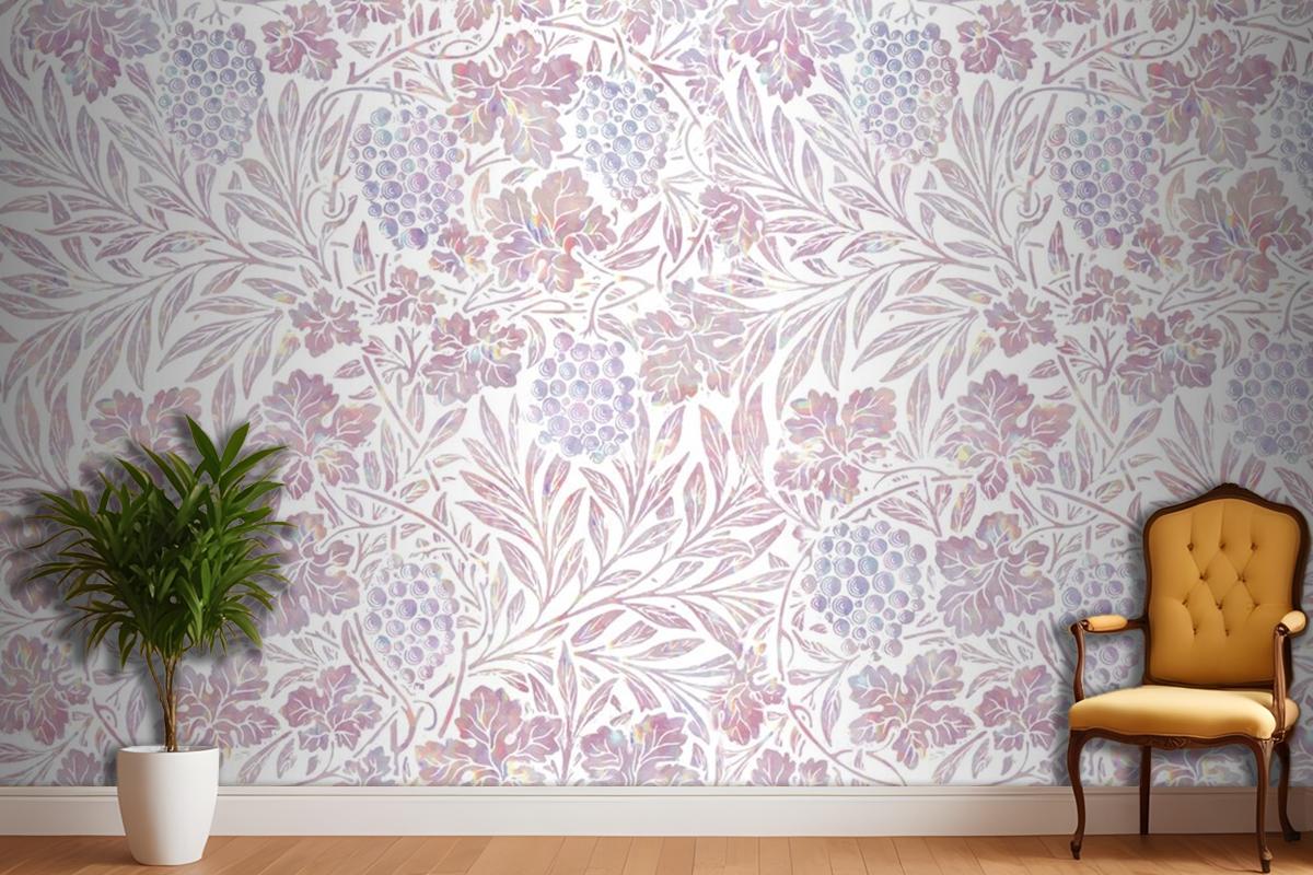 Vintage Pembe Çiçek Holografik Duvar Kağıdı 