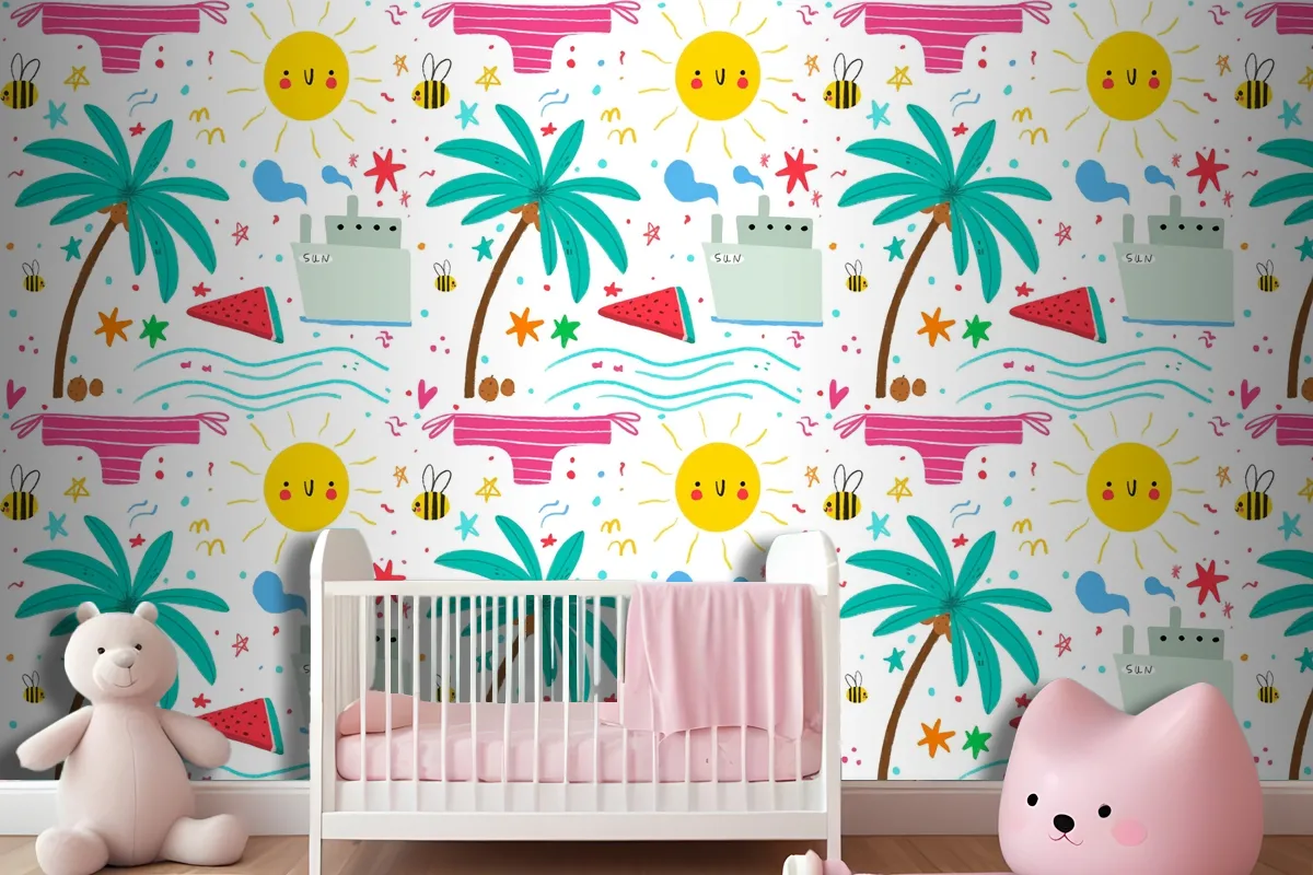 Yakınlaştırma Çocuk Odası Duvar Kağıdı Duvar İçin Yaz Deseni