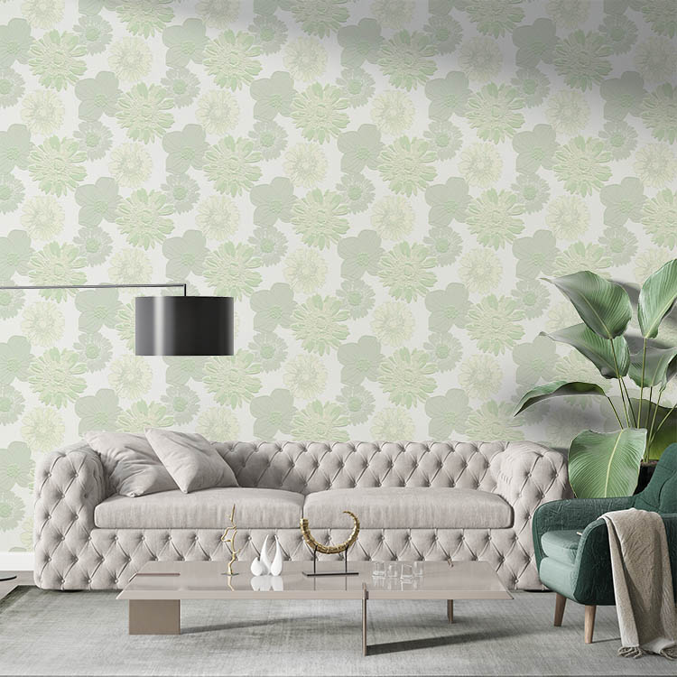 Yeşil Çiçeli Hafif Parlak Ucuz Duvar Kağıdı 53391