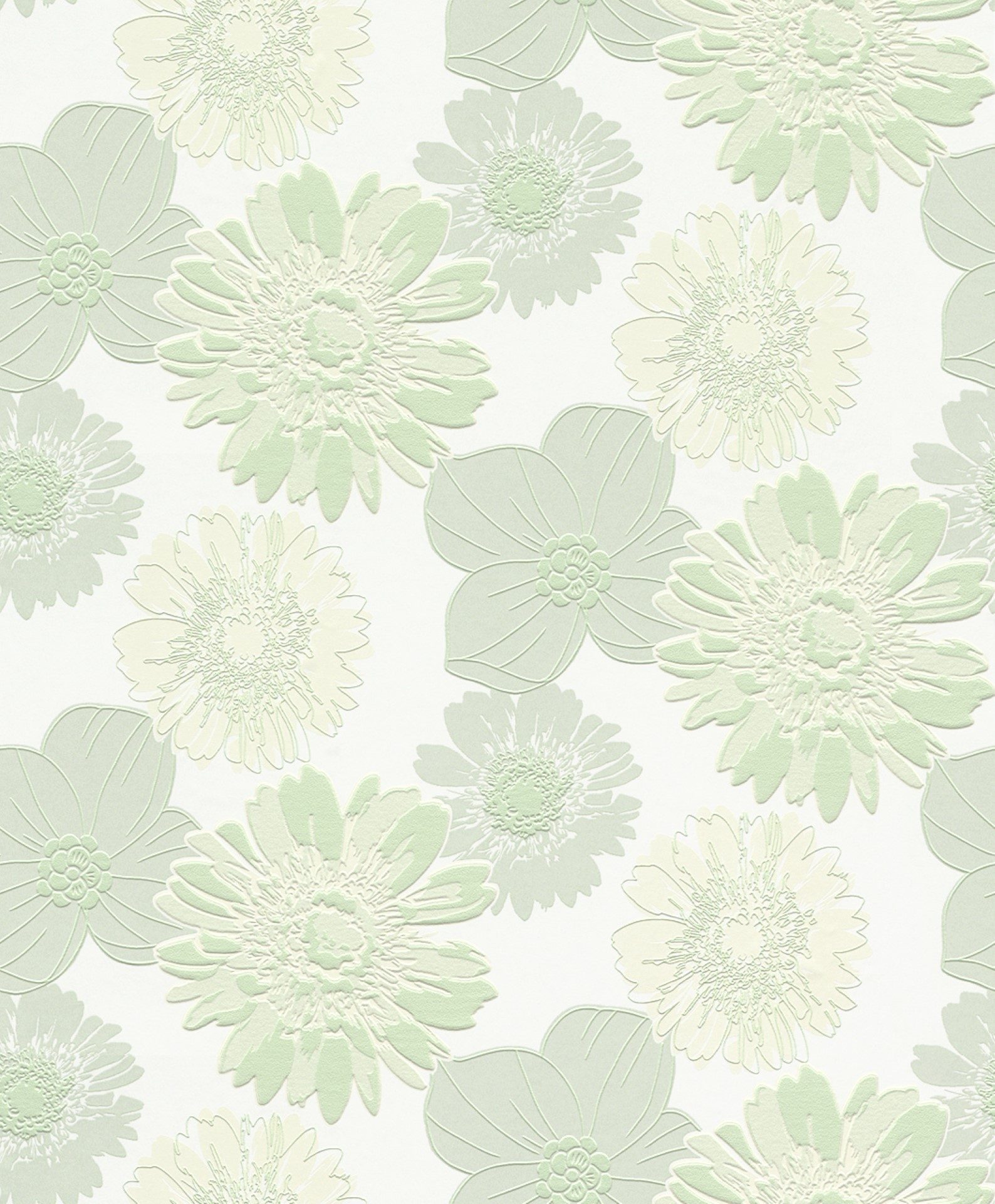 Yeşil Çiçeli Hafif Parlak Ucuz Duvar Kağıdı 53391