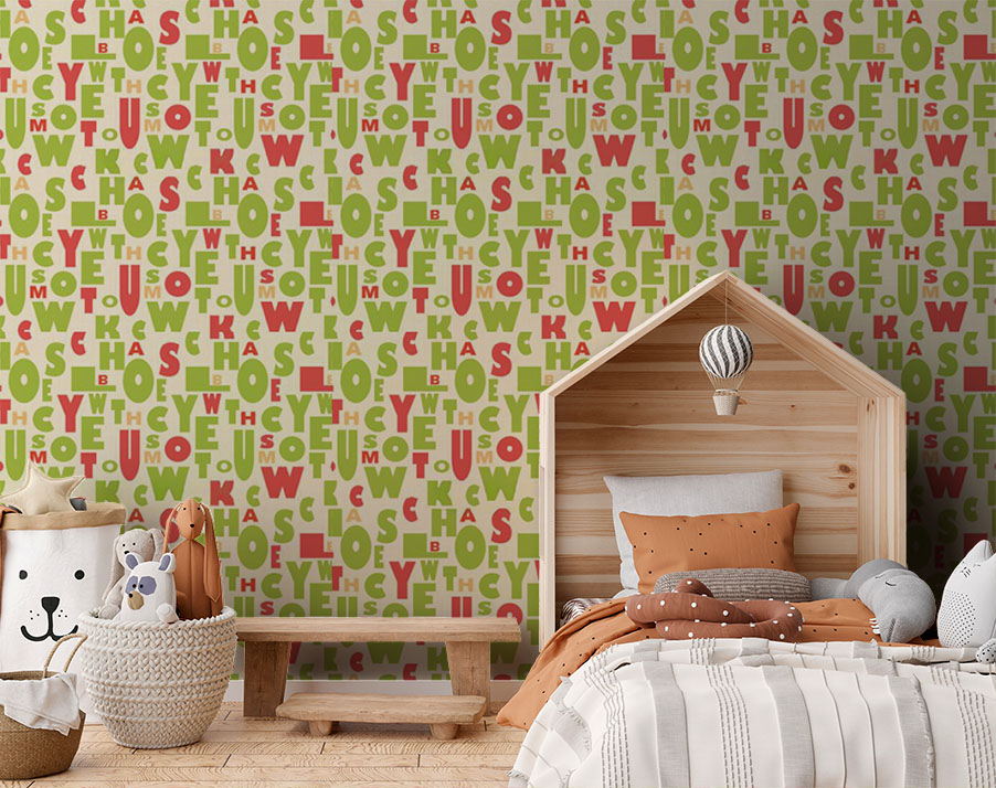 Yeşil Kırmızı Harfler 16 M2 Duvar Kağıdı 81362