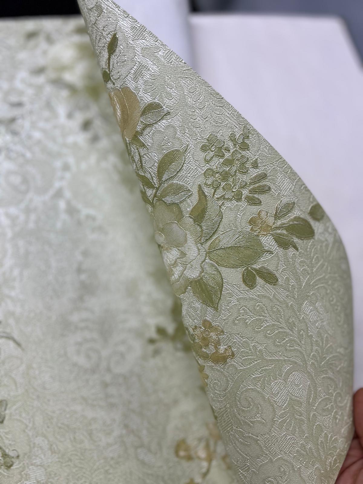 Yeşil Sarı Çiçekli Parlak Duvar Kağıdı 669848